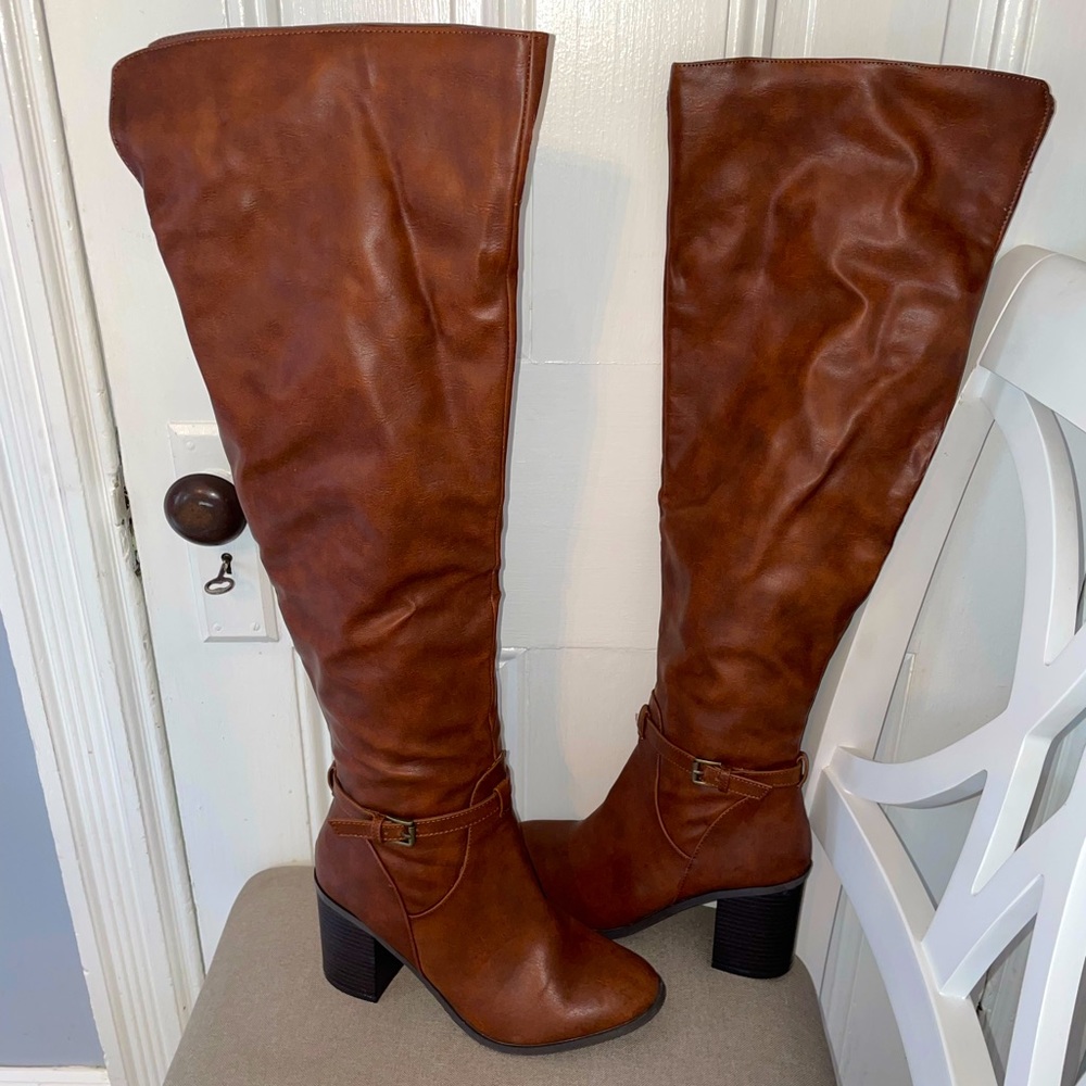 Charlotte Russe Chestnut Faux Leather Over The Knee Boots